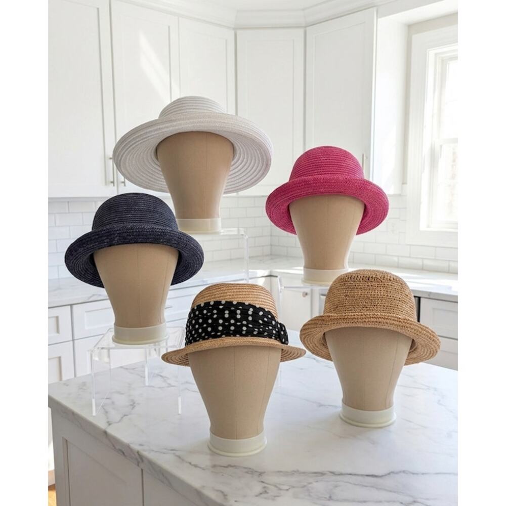 Lot of 5 Vintage Straw Hats, Ann Taylor, Liz Claiborne, Raffia  Straw Hat Bundle